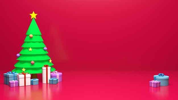 Weihnachtsbaum und Geschenkkisten