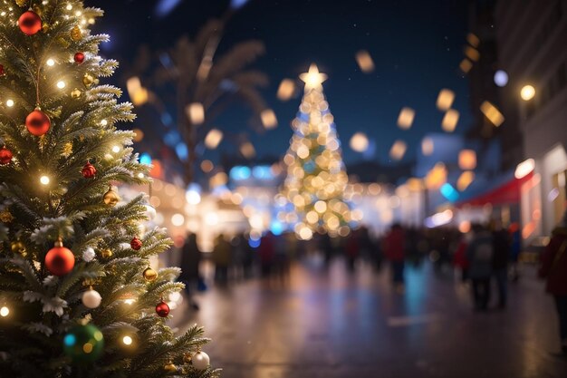 Weihnachtsbaum verschwommen und Bokeh-Licht in der Nacht Winter und frohe Neujahrszeit