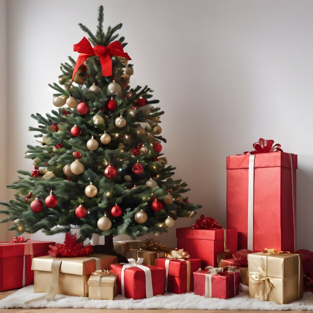 Weihnachtsbaum voller Geschenke mit Lichtern im Raum
