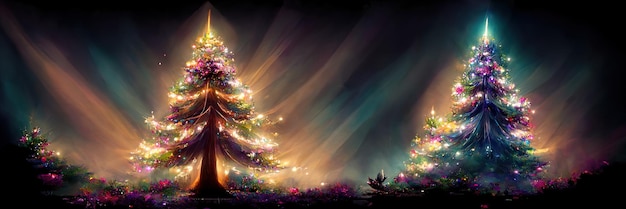 Weihnachtsbaumlandschaft, frohe Weihnachten. Digitale Illustration.