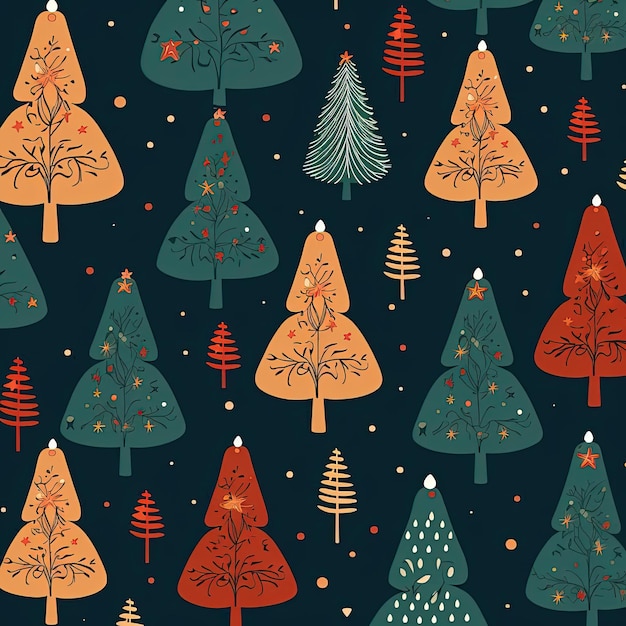 Weihnachtsbaummuster auf blauem Hintergrund im Stil von dunkelorange und beige