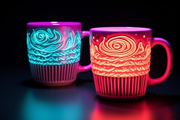 Foto weihnachtsbecher und muffin im neon-stil