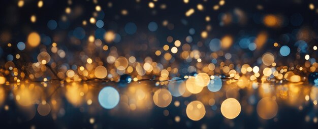 Foto weihnachtsbeleuchtung im hintergrund in blau und gold kreativer ki