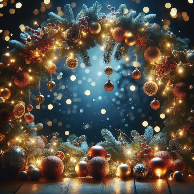 Weihnachtsbeleuchtung Sterne String Hanging Abstrakt Defocused blau und goldener Hintergrund
