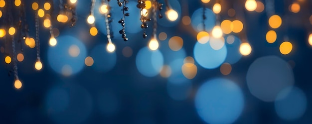 Weihnachtsbeleuchtung und Dekorationskonzept Weihnachtsgirlande Bokeh-Lichter auf dunkelblauen Hintergrund