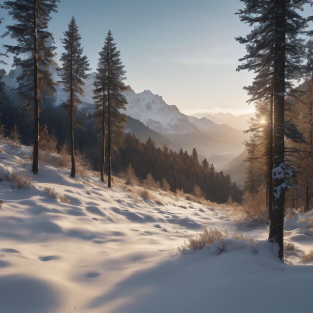 Weihnachtsberge und Zweige im Hintergrund