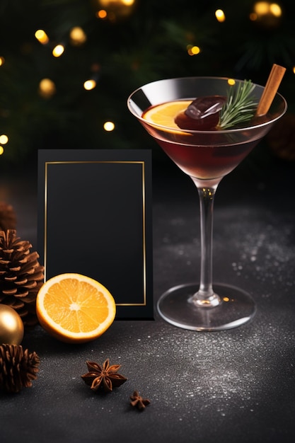 Weihnachtscocktail, Glühwein mit Gewürzen, leerer Flyer