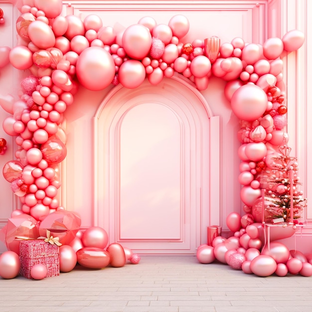 Weihnachtsdekoration 3D-Grenzrahmen mit Weihnachtskugel Schneeflocke auf rosa Hintergrund