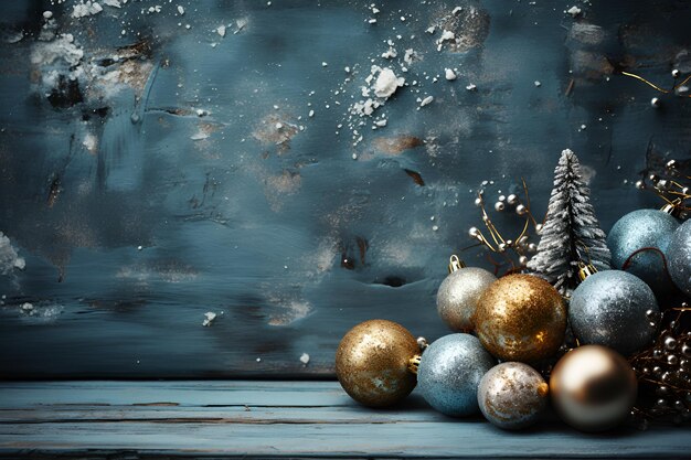 Weihnachtsdekoration auf blauer dunkler Stuckwand Geschenkboxen Generative KI-Illustration