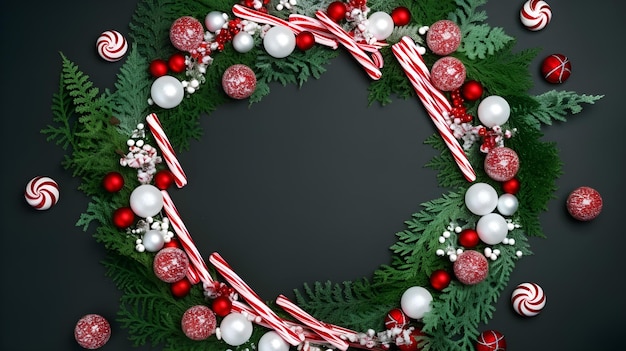 Weihnachtsdekoration auf und Süßigkeiten grünem Hintergrund