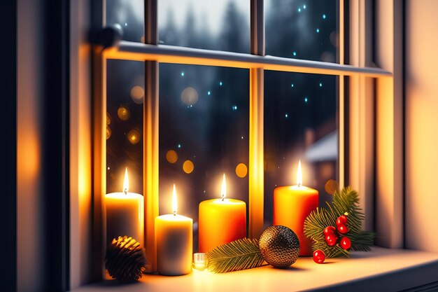 Weihnachtsdekoration leichte Girlande dekorieren ein Fenster Hygge Dekoration und Weihnachten Konzept ca