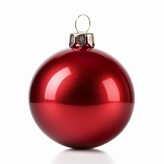 Foto weihnachtsdekoration mit roter kugel, klassisch glänzend, simple3d-rendering. weihnachtsrote kugel isoliert auf weiß