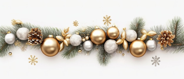 Weihnachtsdekoration mit Tannenzweigen und Ballen auf weißem Hintergrund Generative Ai