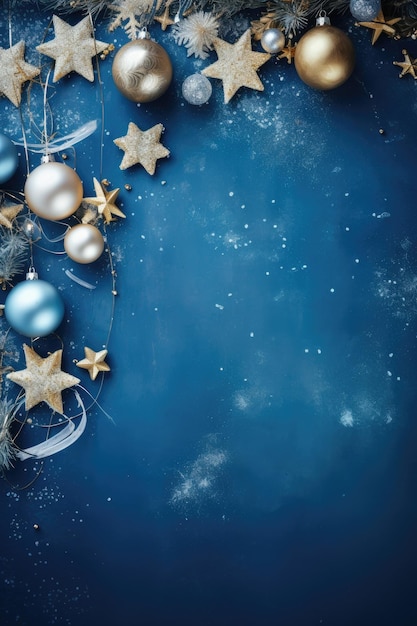 Weihnachtsdekorationselemente auf blauem Hintergrund