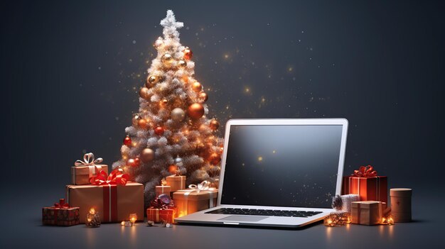 Weihnachtsdesign-Hintergrund mit Laptop