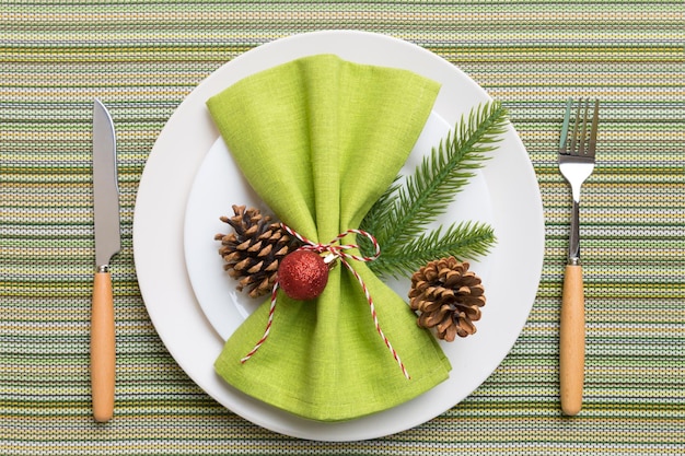 Weihnachtsessen Hintergrund mit rustikalen Dekorationen und Küchenutensilien Ansicht von oben