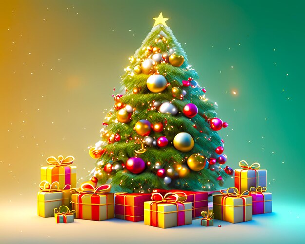 Weihnachtsfeier Hintergrund Bäume Lichter und Geschenke KI generiert
