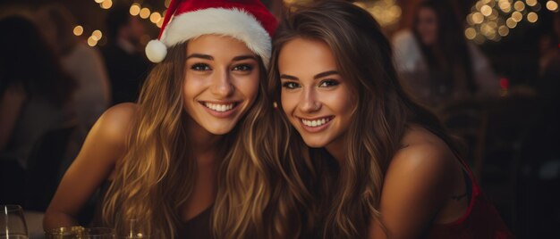 Weihnachtsfeier mit schönen jungen Frauen Generative KI