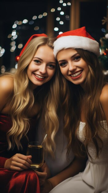 Weihnachtsfeier mit schönen jungen Frauen Generative KI