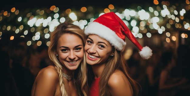 Weihnachtsfeier mit schönen jungen Frauen Generative KI