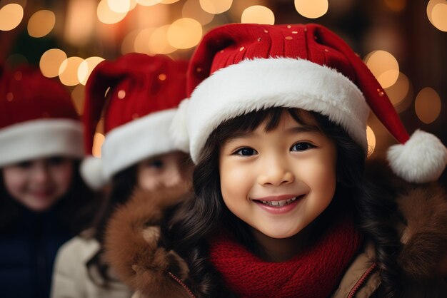 Foto weihnachtsfest kind verschiedener nationalitäten zeigt glückliche ausdrücke generative ai