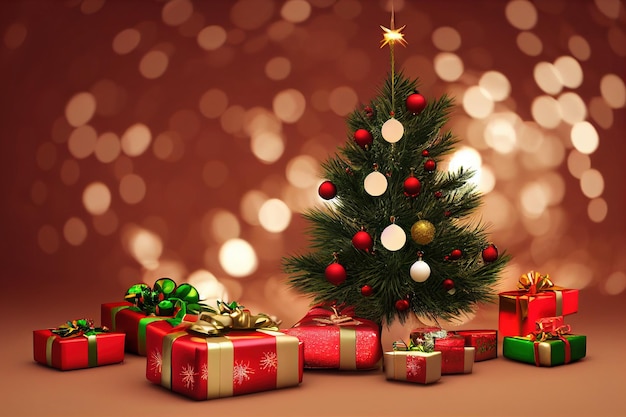 Weihnachtsfestdekoration mit Geschenkboxen stapeln spektakulären Weihnachtsbaum