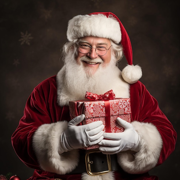 Weihnachtsfoto von Weihnachten mit Handschuh mit roter Geschenkkiste