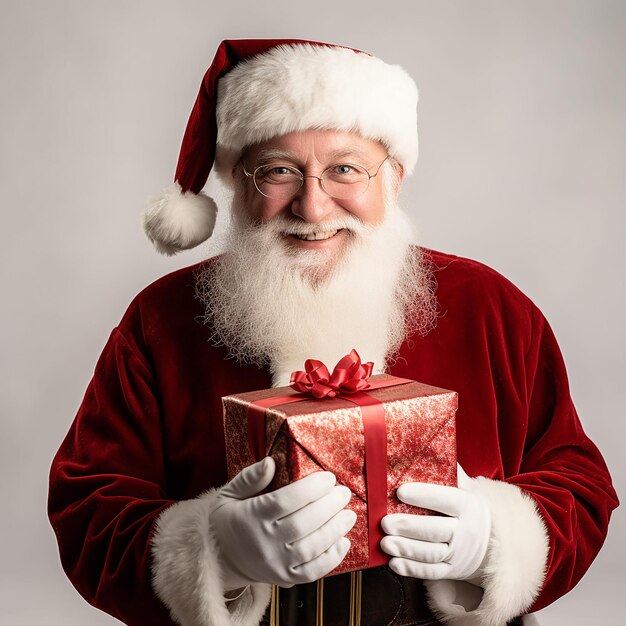 Weihnachtsfoto von Weihnachten mit Handschuh mit roter Geschenkkiste