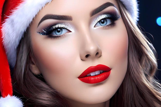 Weihnachtsfrau in Nahaufnahme mit Make-up