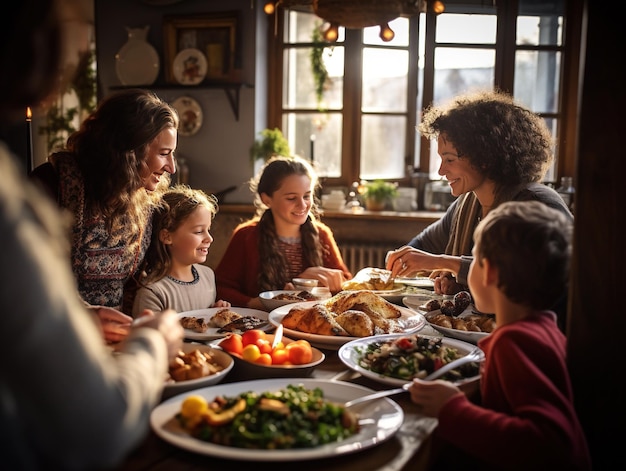 Foto weihnachtsfreude der familie und der freunde feiern des weihnachtsgeistes des winters