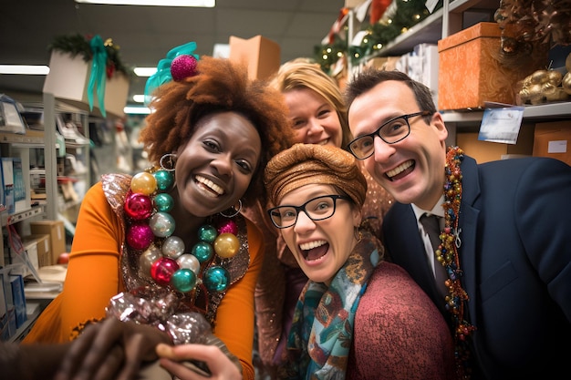 Foto weihnachtsfreunde festliche unternehmen menschen weihnachtsgeschenke neujahrskonzept feier hintergrund