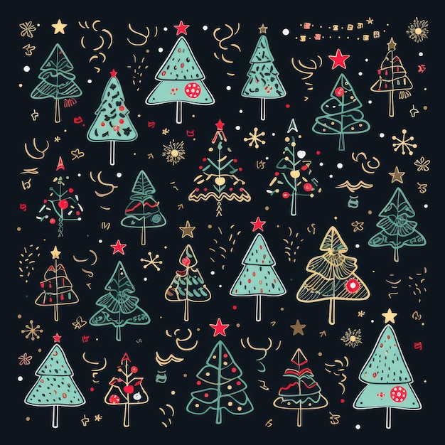 Weihnachtsgekritzel niedliche handgezeichnete Elemente für Neujahrs- und Feiertagsgrußkarten mit Winter