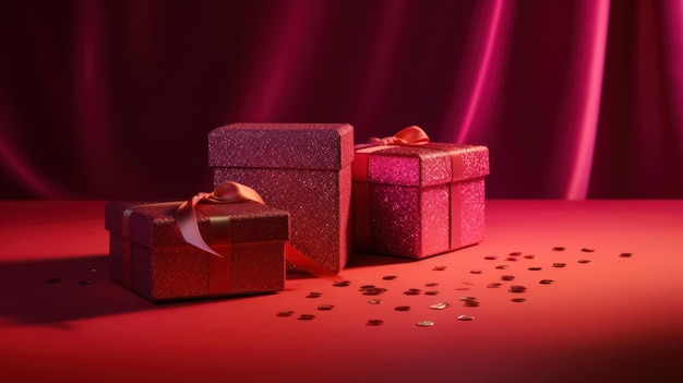 Weihnachtsgeschenk auf rosa Hintergrund mit Kopierraum
