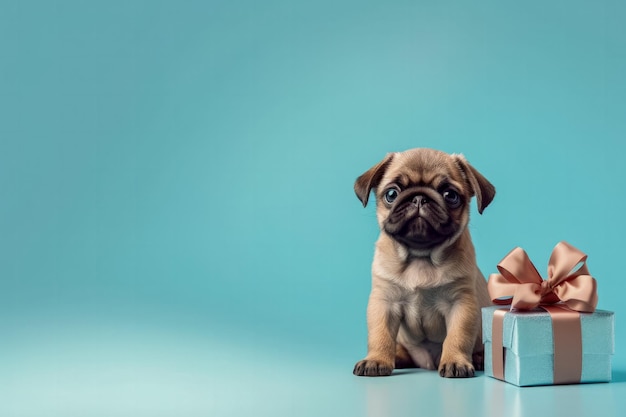 Weihnachtsgeschenke im minimalistischen Stil für Hunde isoliert auf einem Hintergrund mit Farbverlauf