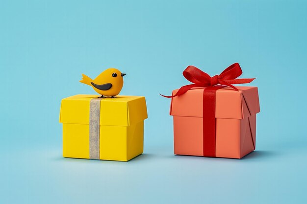 Weihnachtsgeschenke im minimalistischen Stil mit Vogelmotiv, isoliert auf einem Hintergrund mit Farbverlauf