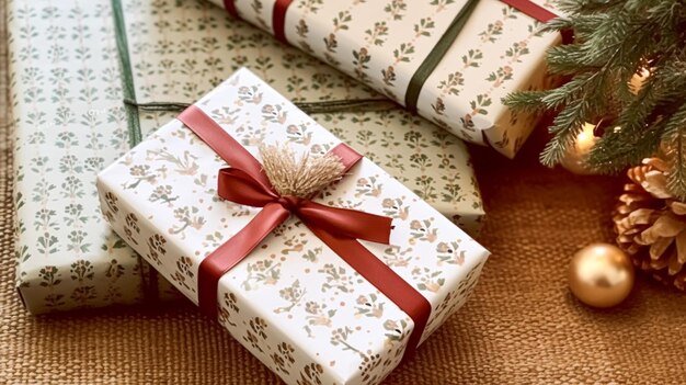 Weihnachtsgeschenke und Geschenke im Landhausstil verpackte Geschenkkisten für den Boxtag Weihnachten Valentinstag und Feiertage Einkaufsverkauf Schönheitsbox Lieferidee