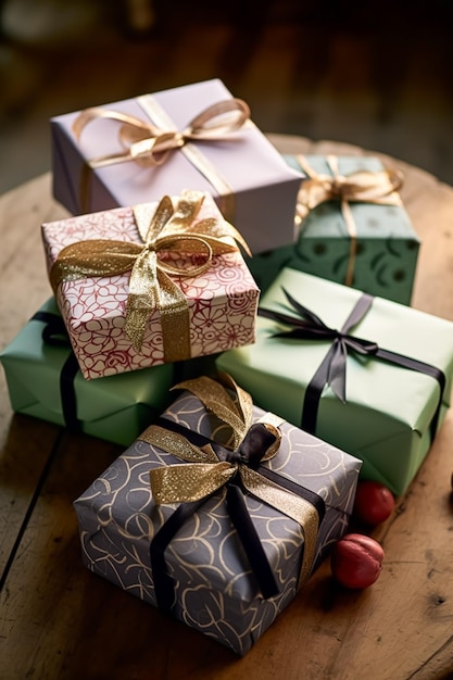 Weihnachtsgeschenke und Präsente, Geschenkboxen im rustikalen Landhausstil für den Weihnachtsfeiertag und Feiertagseinkäufe, generative KI