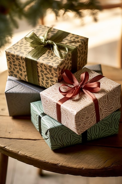 Weihnachtsgeschenke und Präsente, Geschenkboxen im rustikalen Landhausstil für den Weihnachtsfeiertag und Feiertagseinkäufe, generative KI