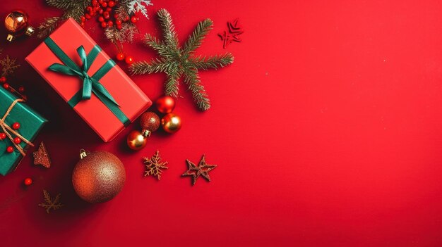Weihnachtsgeschenkkiste mit rotem Band Geschenkkiste weihnachtsdekorationen mit Kopierraum KI generiert