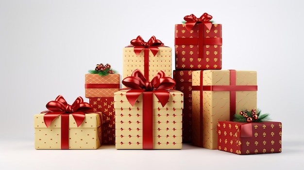 Weihnachtsgeschenkkisten auf weißem Hintergrund, erstellt mit generativer KI-Technologie