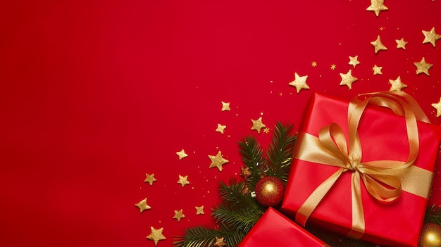 Weihnachtsgeschenkverpackung auf rotem Hintergrund im Stil der Sterne