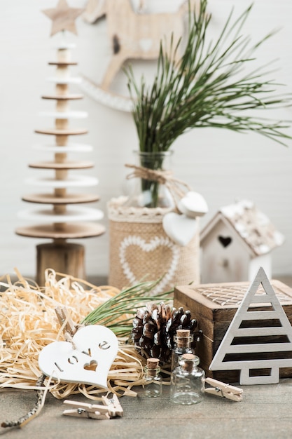 Foto weihnachtsgeschenkverpackung, hölzerne weinlesespielwaren