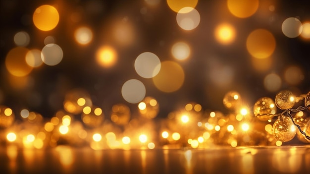 Weihnachtsgirlande Bunter gelber Bokeh-Hintergrund aus fokussierten glitzernden Lichtern X Generative KI