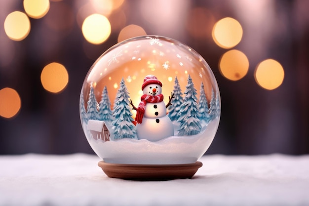 Foto weihnachtsglasball auf schnee mit schneemann drinnen