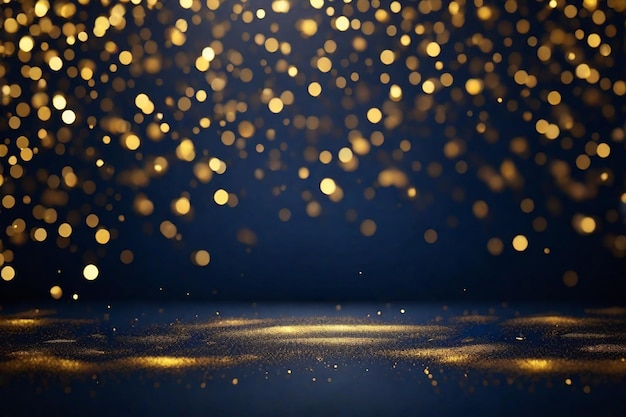 Foto weihnachtsgoldene lichtpartikel bokeh auf marineblauen hintergrund urlaubskonzept