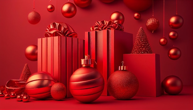 Weihnachtsgrenze mit roten Geschenken und Bällen