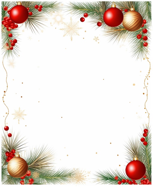 Foto weihnachtsgrenze mit roten und goldenen ornamenten und schneeflocken generative ai