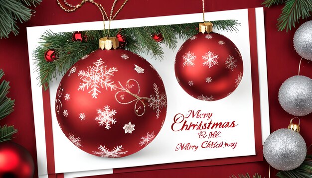 Weihnachtsgrüßkarte mit dekorativen roten Ornamenten