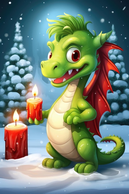 Weihnachtsgrußkarte mit lustigem grünen Drachensymbol von 2024