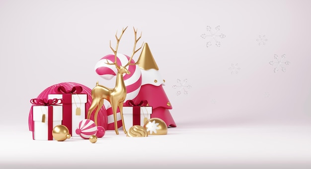 Weihnachtshintergründe mit Viva Magenta Color Podium Bühnenplattform in minimalem Neujahrsereignis und Winterthema Frohe Weihnachtsszene für die Produktanzeige Mock-up-Banner Leerer Sockel 3D-Render